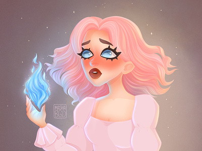 Illustration Magic girl with fire art character design fire girl illustration portrait