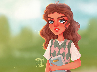 Girl student portrait illustration