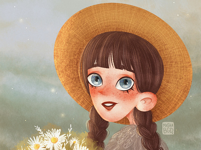 Illustration with daisies art character design childrens book childrens illustration illustration portrait