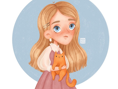 Portrait illustration of a girl with a orange cat by Masha BGD art character design childrens book childrens illustration illustration portrait