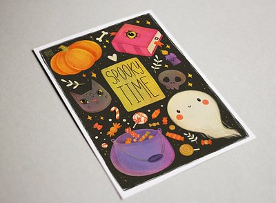 Spooky time Postcard by Masha BGD art character design childrens book childrens illustration design illustration postcard