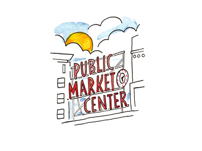 Pikes Place Market downtownseattle iconillustration inkdrawing pikesplace pnwillustrator seattle seattleart spotillustration watercolor