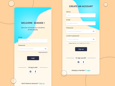 Sign up - Welcome seaside app daily daily001 dailyui design design app form login mobile app sea seaside sign in sign up spring summer ui uidesign ux uxdesign vacations