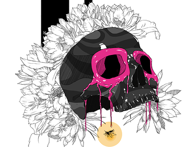 Fireflies black colors design digitalart illustration lineart photoshop pink tattoo design