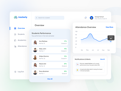 Home Page | trackerly Web App app attendance blue dashboard design home minimal performance product design screen student teacher tracking trending ui ui ux ui design uidesign website website design