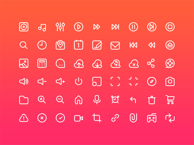 Multimedia icon set stroke multimedia iphone icons glyphs web flat vector ios illustration