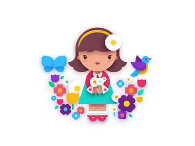 Girl and flowers adobe art bright cartoon character colors flat illustrator painting spring