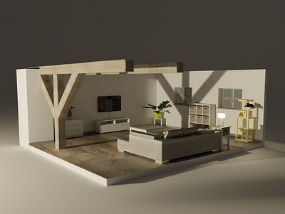 My Living Room 2021 3d blender brown cat clean color couch furniture green interior light livingroom new plant room shadow tv wood