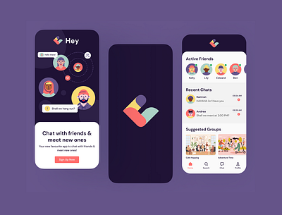 Hey Chat - Chat & Messenger App app design chat bot app design messenger app design mobile app mobile app design mobile design ui design uiux design
