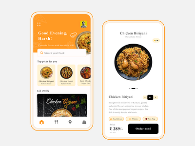 Biriyani Cravings app flat minimal ui ux