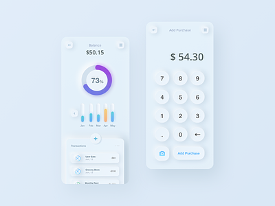 Neumorphism: Finance App + Calculator app calculator clean clean ui finance freebie neumorphic skeumorphic soft visualization white