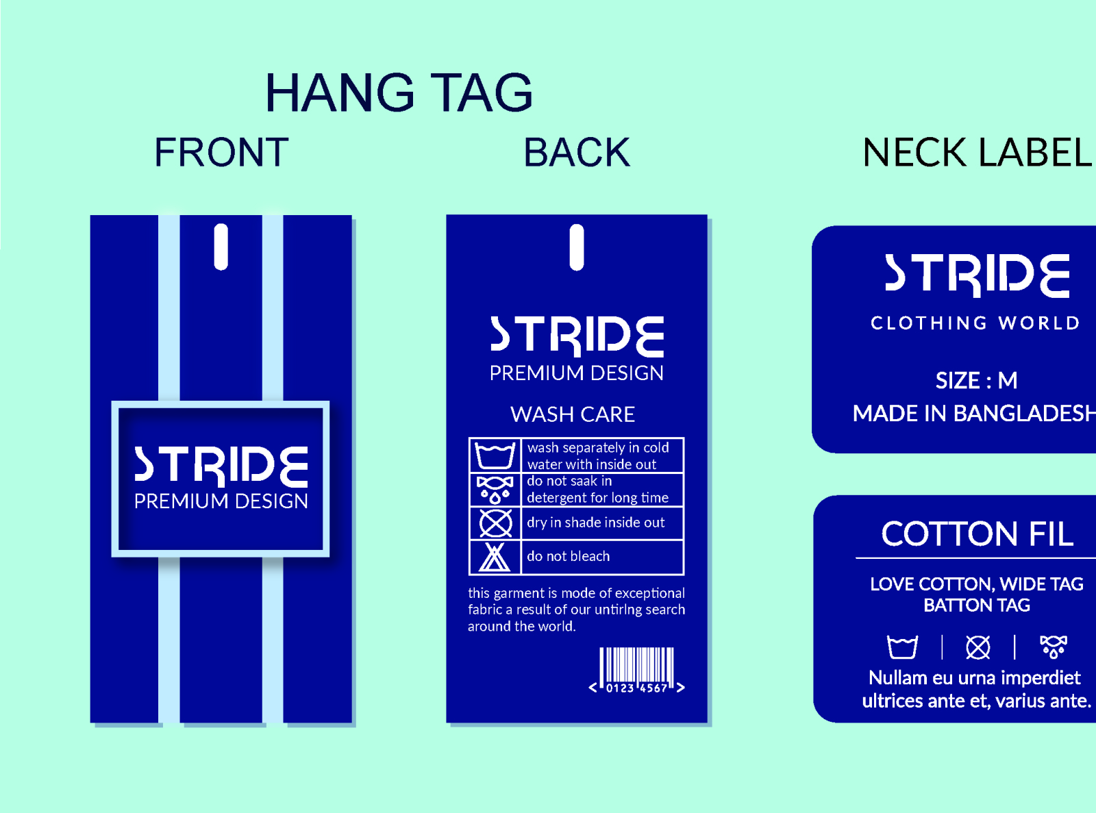 Design clothing label, hang tag, neck label, care label and