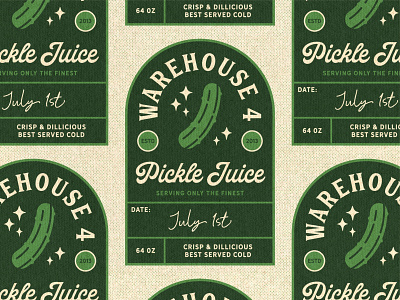 Pickle Juice Packaging Label Pattern badge branding design food illustration label logo packaging pattern pickle retro retro design texture type typography vector vintage