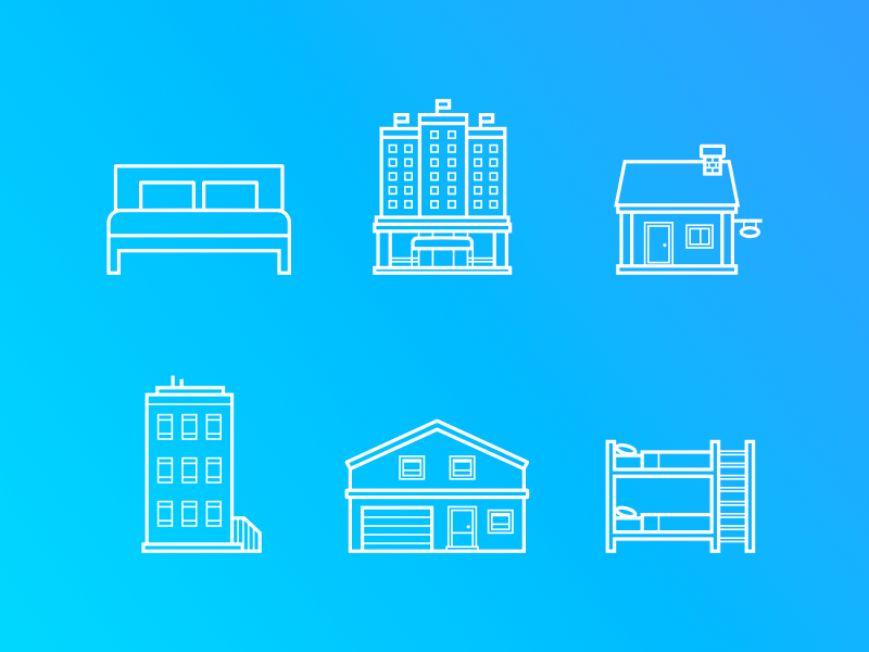 Property Type Icons bed house apartment property icons vector