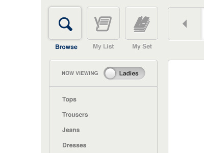 Apparel Browser - Facebook App app buttons design facebook facebook app navigation toggle ui