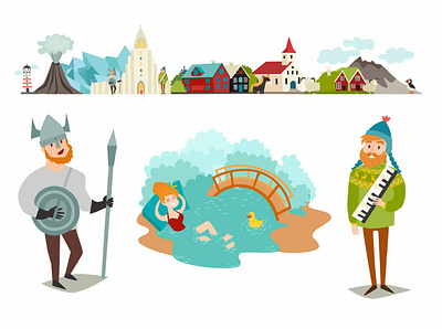 Iceland icons art card cartoon design flat iceland icelandic icelandic landmarks icelandic landmarks icon illustration illustrator vector vector illustration