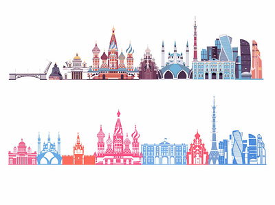 Russia skyline art background card cartoon contour design flat icon illustration illustrator landmarks russia skyline skylines travel vector