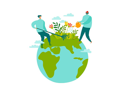 Volunteer cleaning the planet art background card cartoon design ecology flat icon illustration illustrator planet vector volunteer volunteering volunteers