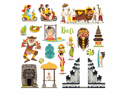 indonesian vector icons set art background bali bali landmarks bali landmarks card cartoon design flat icon icon set icons illustration illustrator indonesian vector
