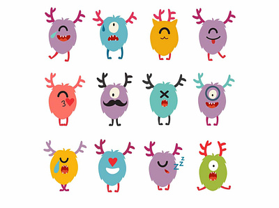Emoji monsters. art background card cartoon design emoji emoji set flat icon illustration illustrator monsters smile smileys sticker stikers vector