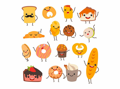 Funny bakery emoji art background bakery card cartoon characters culinary design emoji emotional flat food icon icon set illustration illustrator menu bar menu design vector