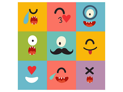 Emoticons pattern art background card cartoon cyclops design emoji cute emoji cute emoticons flat icon illustration illustrator pattern pattern design patterns square vector