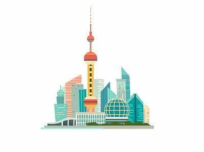 Shanghai cityscape asia card cartoon china chinese concept creative flat illustration skyline vector