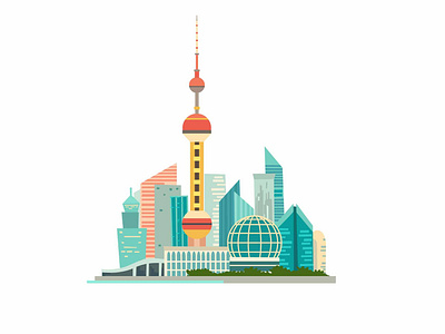 Shanghai cityscape asia card cartoon china chinese concept creative flat illustration skyline vector