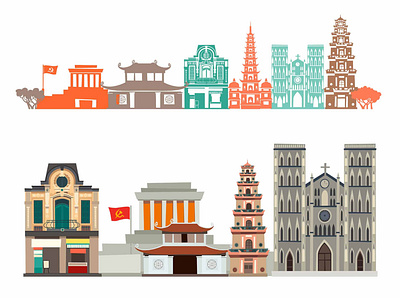 Vietnam skyline art background card cartoon flat icon illustration skyline street vector vietnam designer vietnamese