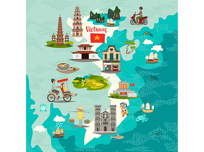 Vietnam abstract map art card cartoon flat illustration illustrator map vector vietnam map vietnam map