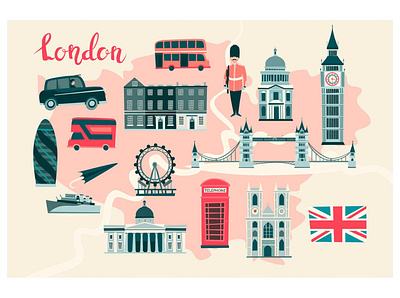 London illustrated map abstract atlas card cartoon england flat icon illustration illustrator lamdmark london london eye map vector