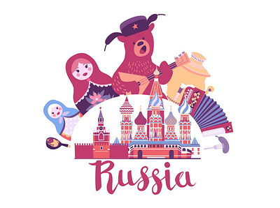 Russia vector illustration card cartoon character flat icon illustration illustrator kremlin logo russia vector vector illustration