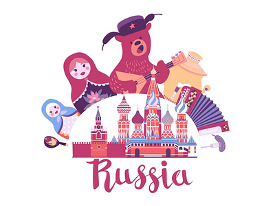 Russia vector illustration card cartoon character flat icon illustration illustrator kremlin logo russia vector vector illustration