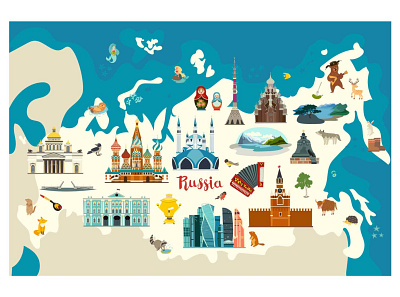 Russia vector map art background card cartoon flat illustration map russia russian vector vector map