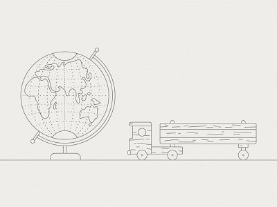 Shipping illustration for Dinesen.com globe illustration monoline shipping toy truck wood worldwide