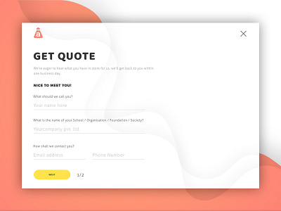 Get Quote Form Section Step 1