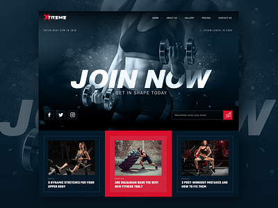 Gym Landing Page Design colourful dark theme dark ui exercise fitness fitness club gym habits join now join us nutrition pricing ui ui design ux website
