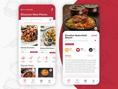 #7 Food Delivery App Landing and Dish detail screen concept
