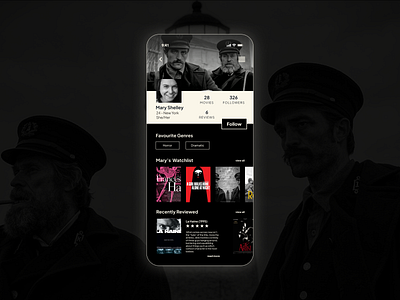 Daily UI #006 - User Profile app app design blackwhite dailyui dailyui006 design figma movie app reviews app ui user profile