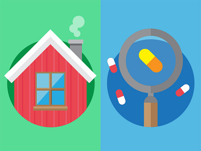 House and Pills house illustrator magnifying glass pills
