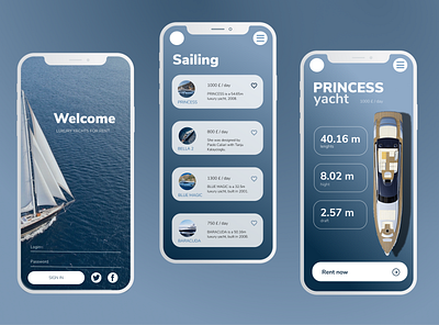 Yachts Mobile App application blue mobile app design rent ui design yacht