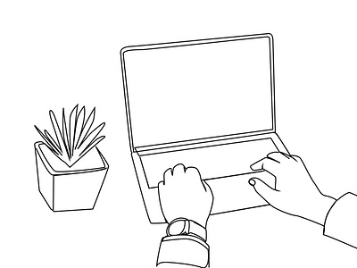 Hand and laptop one line art