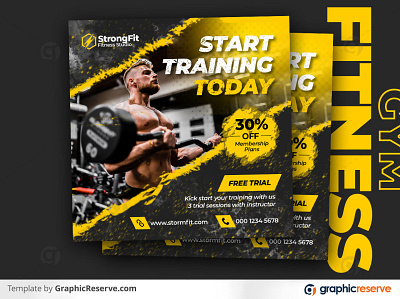 Hard Fitness Gym Social Media Post a4 aesthetic bodybuilding dynamic energetic exercise fitness fitness flyer fitness flyer template generic