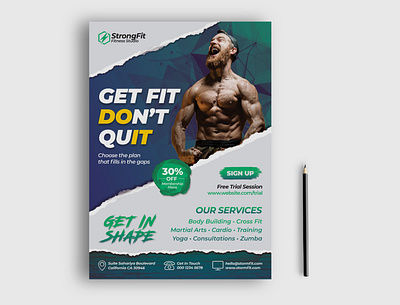 Fitness Gym Flyer Template aesthetic bodybuilding dynamic energetic exercise fitness fitness flyer fitness flyer template gym gym flyer health flyer healthy jogging leaflet man gym marketing training workout yoga flyer