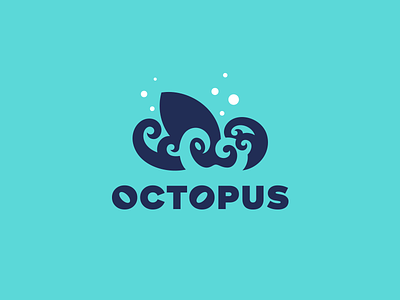 Octopus animal animal logo blue bubbles creative illustration kraken kreatank logo negative space ocean octo octopus sea spirals water