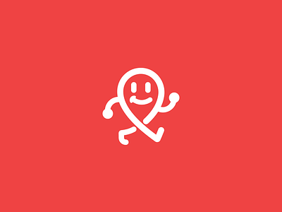Downtown Mascot logo character creative fun happy icon kreatank location logo mascot pin red simple walking
