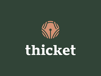 Thicket abstract academics branches brand identity branding bush circle creative design forest fountain pen logo pen students text thicket trees university woods writing