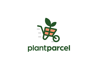 Plantparcel creative delivery ecomm ecommerce fun gift green leaf logo plant present shipping webstore wheel barrel wheelbarrel