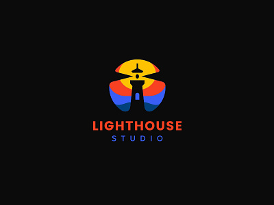 Lighthouse logo circle creative kreatank lighthouse logo negative space ocean sea waves