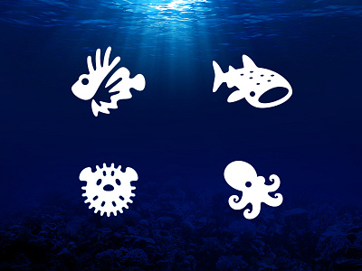 Ocean Icons icons logo logos negative space ocean octopus puffer fish sea shark whale